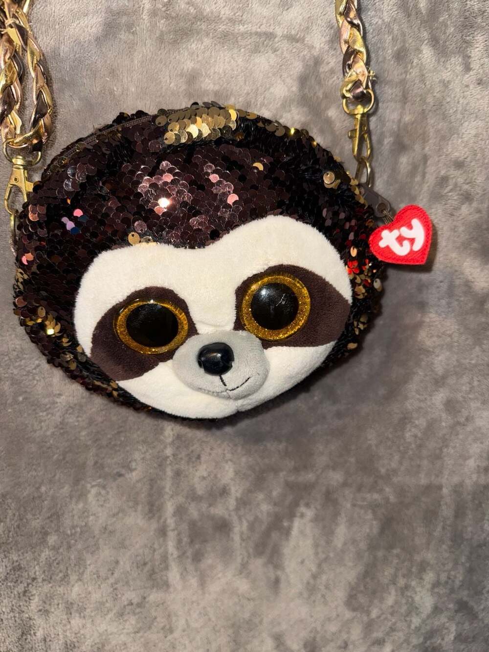 Ty Beanie Boos Sloth Sequin Crossbody Purse
